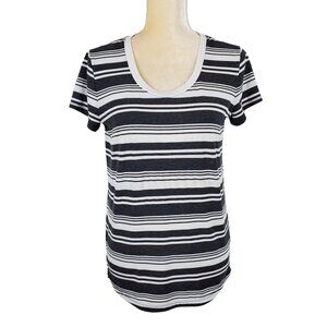 Fig Clothing Gray Striped Soft Stretch Lyocell Scoop Neck Short Sleeve Shirt S